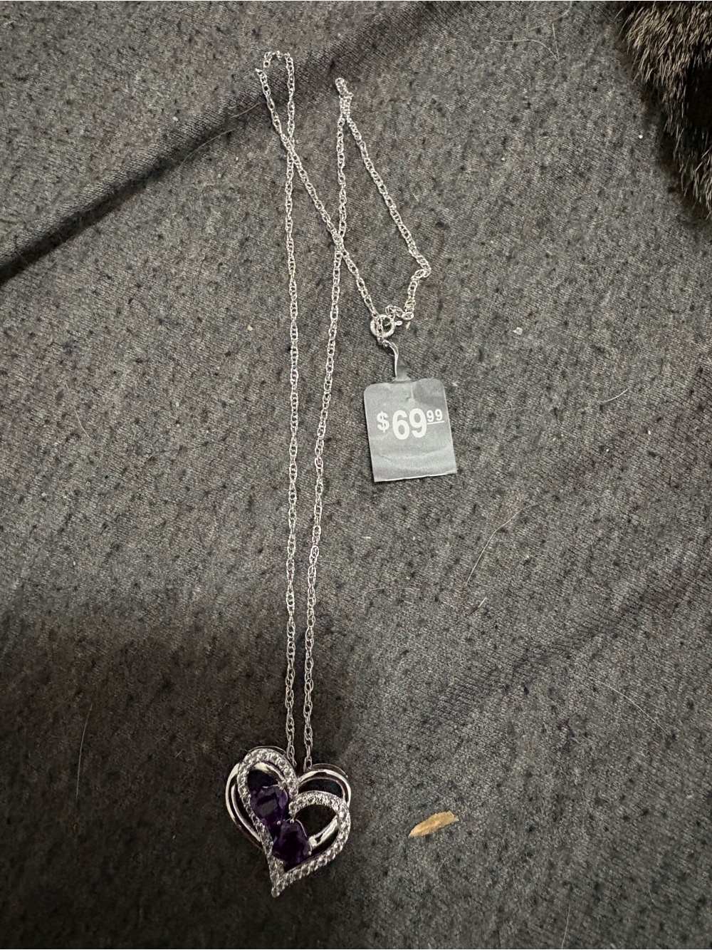 Silver Heart Necklace with Purple Gemstone Accent